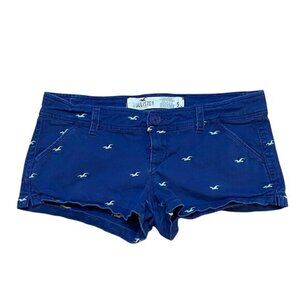 Y2K Hollister Stretch Navy Blue Shorts Size 5‎ With Embroidered Logo Design